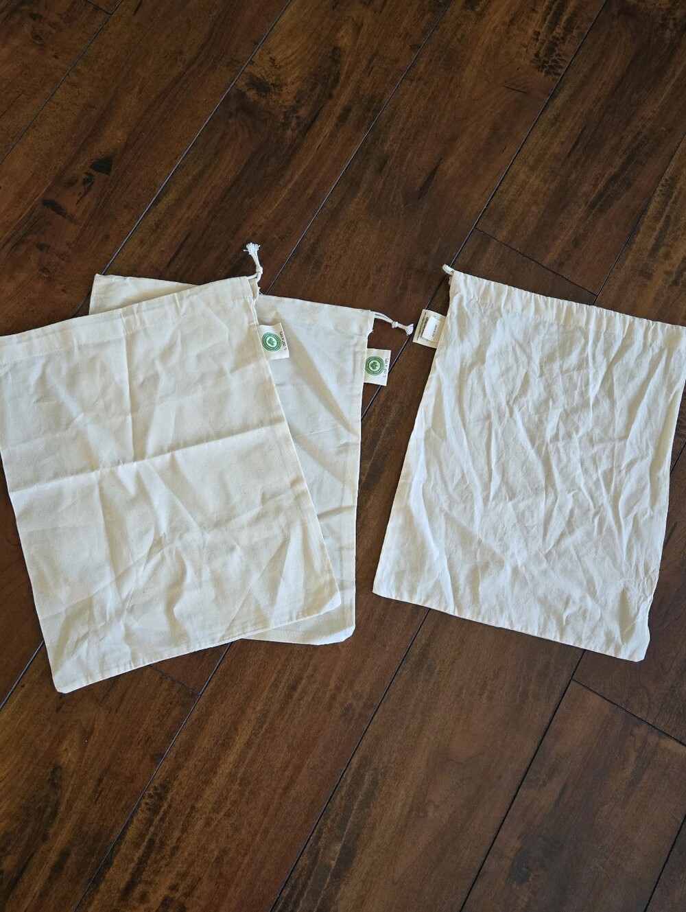 Reusable Produce Drawstring Bags Set of 3 Size L 12″x 15″ Organic Cotton Mart - Picture 5 of 6